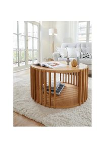 WOODMAN , Couchtisch »Drum, Breite/Tiefe/Höhe: 83/83/42 cm«, Holzfurnier aus Eiche, Sproßen aus massiver Eiche , eichefarben