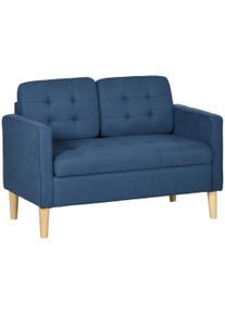 HOMCOM Modern Loveseat Sofa, Compact 2 Seater Sofa with Hidden Storage, 117cm Tufted Cotton Couch with Wood Legs, Blue | Aosom Ireland