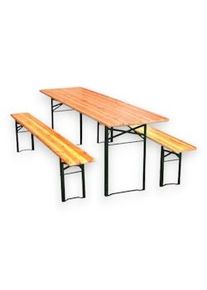 BRICONESS.COM Set birreria tavolo con 2 gambe e panche in legno e acciaio per feste e campeggio 220x70xh77 cm