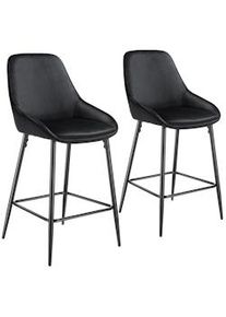 TecTake GmbH tectake Taburete alto SIERA con respaldo - Terciopelo negro/negro, Juego de 2 - 405855