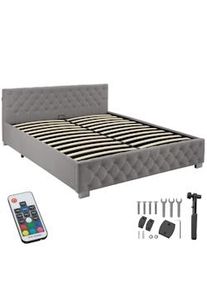 TecTake Cama tapizada con tiras LED y espacio de almacenamiento - gris oscuro, 180 x 200 cm - 405977