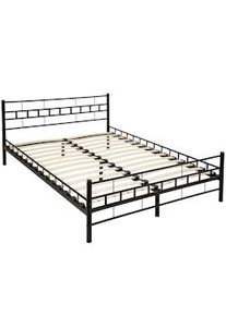 TecTake Cama de matrimonio con cabecero, pie de acero y somier de láminas de madera - 200 x 140 cm, negro - 401719