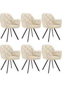 TecTake GmbH tectake Silla giratoria con reposabrazos de terciopelo Lucia, acolchada - crema, Juego de 6 - 405673