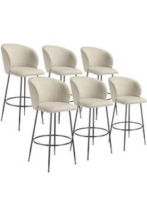 TecTake GmbH tectake Taburete alto LUANA con respaldo y aterciopelado - crema/negro, Juego de 6 - 405863