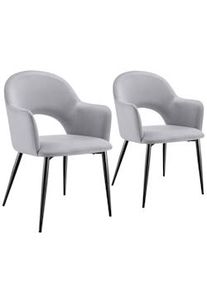 TecTake Silla de comedor Sachel, con aspecto aterciopelado, acolchado, 120 kg - gris claro, Juego de 2 - 405466