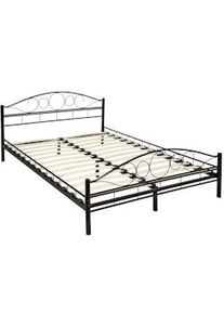 TecTake Cama doble "Art" para dormitorio con estructura de acero y somier incluido - 200 x 140 cm, negro/negro - 404515