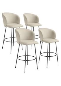 TecTake GmbH tectake Taburete alto LUANA con respaldo y aterciopelado - crema/negro, Juego de 4 - 405862