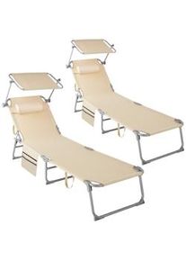TecTake Conjunto de 2 tumbonas Chloé con 4 posiciones y almohada para la cabeza - beige - 405125