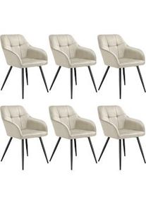 TecTake GmbH tectake Silla de comedor MARILYN, aspecto aterciopelado, acolchado - crema/negro, Juego de 6 - 405762