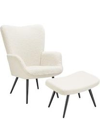 TecTake GmbH tectake Sillón Hygge, tapizado, ergonómico y con capacidad de carga de 150 kg - Con reposapiés, Bouclé crema/negro - 405598
