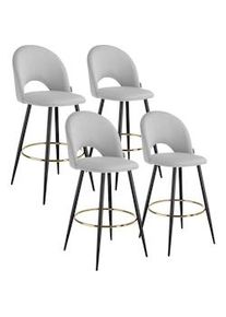 TecTake GmbH tectake Taburetes altos SACHEL aterciopelado y con respaldo - gris claro/negro, Juego de 4 - 405874