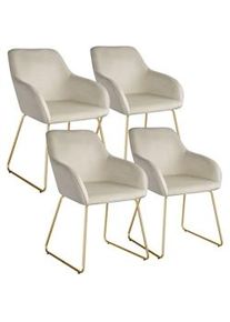 TecTake GmbH tectake Silla de comedor JEANE de terciopelo, estructura de patín - Terciopelo crema/oro, Juego de 4 - 405931