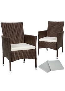 TecTake 2 Sedie da giardino in rattan + 4 rivestimenti di ricambio - marrone/beige - 404550