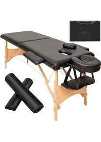 TecTake Set lettino da massaggio Freddi con 5 cm di imbottitura, rulli e telaio in legno - nero - 404745