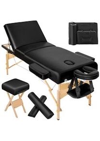 TecTake Set lettino da massaggio a 3 zone con 10 cm di imbottitura, cuscini posturali e supporto in legno - nero - 400278