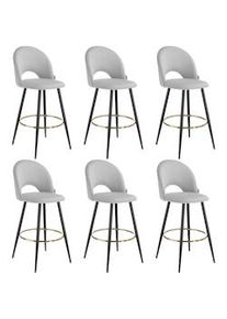 TecTake GmbH tectake Taburetes altos SACHEL aterciopelado y con respaldo - gris claro/negro, Juego de 6 - 405875