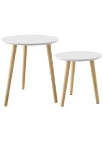 TecTake Juego de 2 mesas auxiliares SKALAND, patas de madera en estilo escandinavo - marrón/blanco - 405384