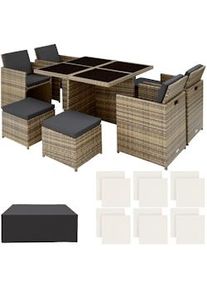 TecTake Conjunto de ratán y aluminio Manhattan - natural - 403757