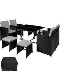 TecTake Conjunto de ratán Bilbao 4+4+1 funda protectora - negro/gris - 404318