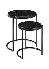 TecTake GmbH tectake Mesa auxiliar ELLSA con superficie de mármol y estructura de acero - negro/negro, Juego de 2 - 405940