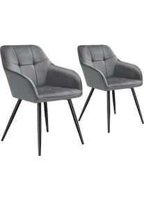 TecTake GmbH tectake Silla de comedor MARILYN, aspecto aterciopelado, acolchado - gris/negro, Juego de 2 - 405768