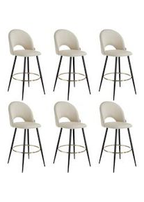 TecTake GmbH tectake Taburetes altos SACHEL aterciopelado y con respaldo - crema/negro, Juego de 6 - 405877
