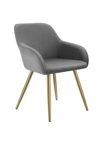 TecTake Silla de comedor Marilyn en diseño de pana y acolchada - gris/oro, Por unidad - 405406