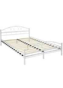 TecTake Cama doble "Art" para dormitorio con estructura de acero y somier incluido - 200 x 140 cm, blanco/blanco - 404517