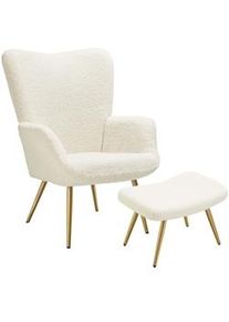 TecTake GmbH tectake Sillón Hygge, tapizado, ergonómico y con capacidad de carga de 150 kg - Con reposapiés, Bouclé crema/dorado - 405597