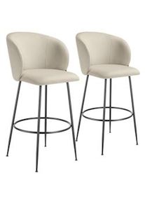 TecTake GmbH tectake Taburete alto LUANA con respaldo y aterciopelado - crema/negro, Juego de 2 - 405852