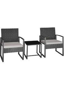 TecTake Conjunto de ratán GRANADA con mesa para 2 personas negro - gris claro/negro - 404994