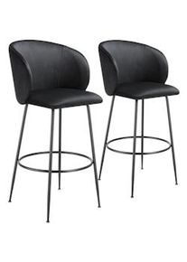 TecTake GmbH tectake Taburete alto LUANA con respaldo y aterciopelado - negro/negro, Juego de 2 - 405853