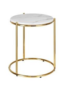 TecTake GmbH tectake Mesa auxiliar ELLSA con superficie de mármol y estructura de acero - blanco/dorado, Por unidad - 405941