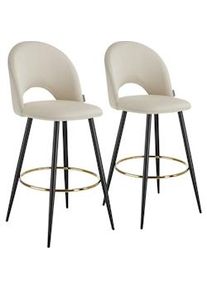 TecTake GmbH tectake Taburetes altos SACHEL aterciopelado y con respaldo - crema/negro, Juego de 2 - 405859