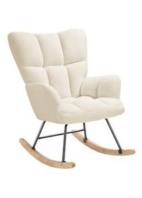TecTake GmbH tectake Mecedora TORVE, tapizada, tejido bouclé, patines de madera - beige - 405847