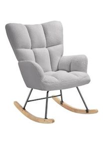 TecTake GmbH tectake Mecedora TORVE, tapizada, tejido bouclé, patines de madera - gris claro - 405848
