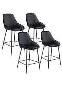 TecTake GmbH tectake Taburete alto SIERA con respaldo - Terciopelo negro/negro, Juego de 4 - 405868
