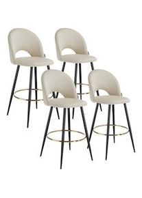 TecTake GmbH tectake Taburetes altos SACHEL aterciopelado y con respaldo - crema/negro, Juego de 4 - 405876