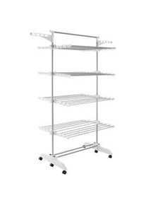 TecTake GmbH tectake Tendedero de torre ODELIA con ruedas, plegable, 4 niveles - blanco/cromo - 405996
