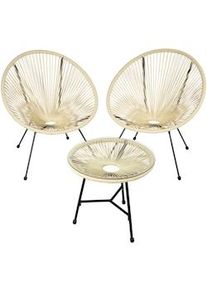 TecTake Conjunto de 2 sillas Santana con mesa - beige - 404413