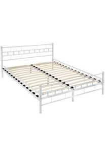 TecTake Cama de matrimonio con cabecero, pie de acero y somier de láminas de madera - 200 x 140 cm, blanco - 401721