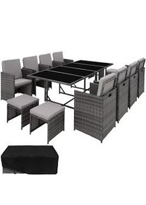 TecTake Conjunto de ratán Palma compuesto de 8+4+1 - gris/gris claro - 404394
