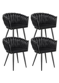 TecTake Juego de sillas de comedor ASTANO de terciopelo con diseño anudado - negro, Juego de 4 - 405528