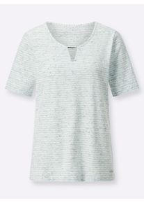 Dames Shirt met korte mouwen en sierelement in mint gestreept ,maat 40, WITT, 80% Katoen, 20% Polyester