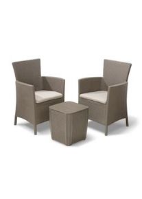 Set Tavolino e 2 Poltrone da Giardino Effetto Rattan Keter Iowa Balcony Cappuccino