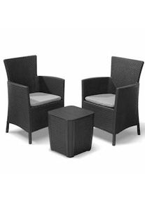 Allibert Set Tavolino e 2 Poltrone da Giardino Effetto Rattan Keter Iowa Balcony Antracite