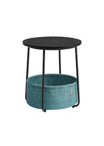 Mesa lateral VASAGLE, mesa redonda com cesto de tecido, preta com grão de madeira e turquesa escuro