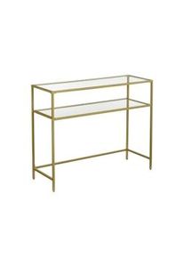 Mesa de console VASAGLE, vidro temperado,2 prateleiras, pés ajustáveis, cor dourada LGT025A01