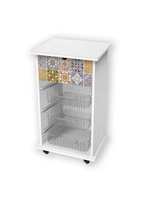 LUPIA Carrello da Cucina in Legno Bianco con Cassetto, Ruote e Cestelli in Acciaio 40x45x85 cm Tiles