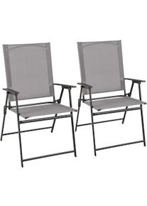 Costway Set di 2 Sedie Pieghevoli da Giardino in Textilene, con Schienale Alto, Grigio, 62 x 58 x 96 cm